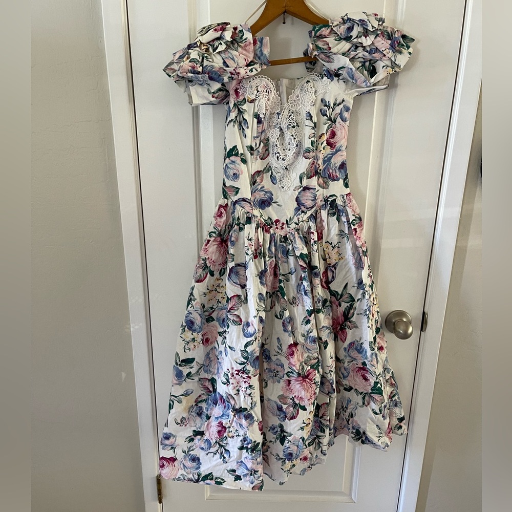 Vintage Jessica McClintock Bridal floral dress attached petticoat Size 4